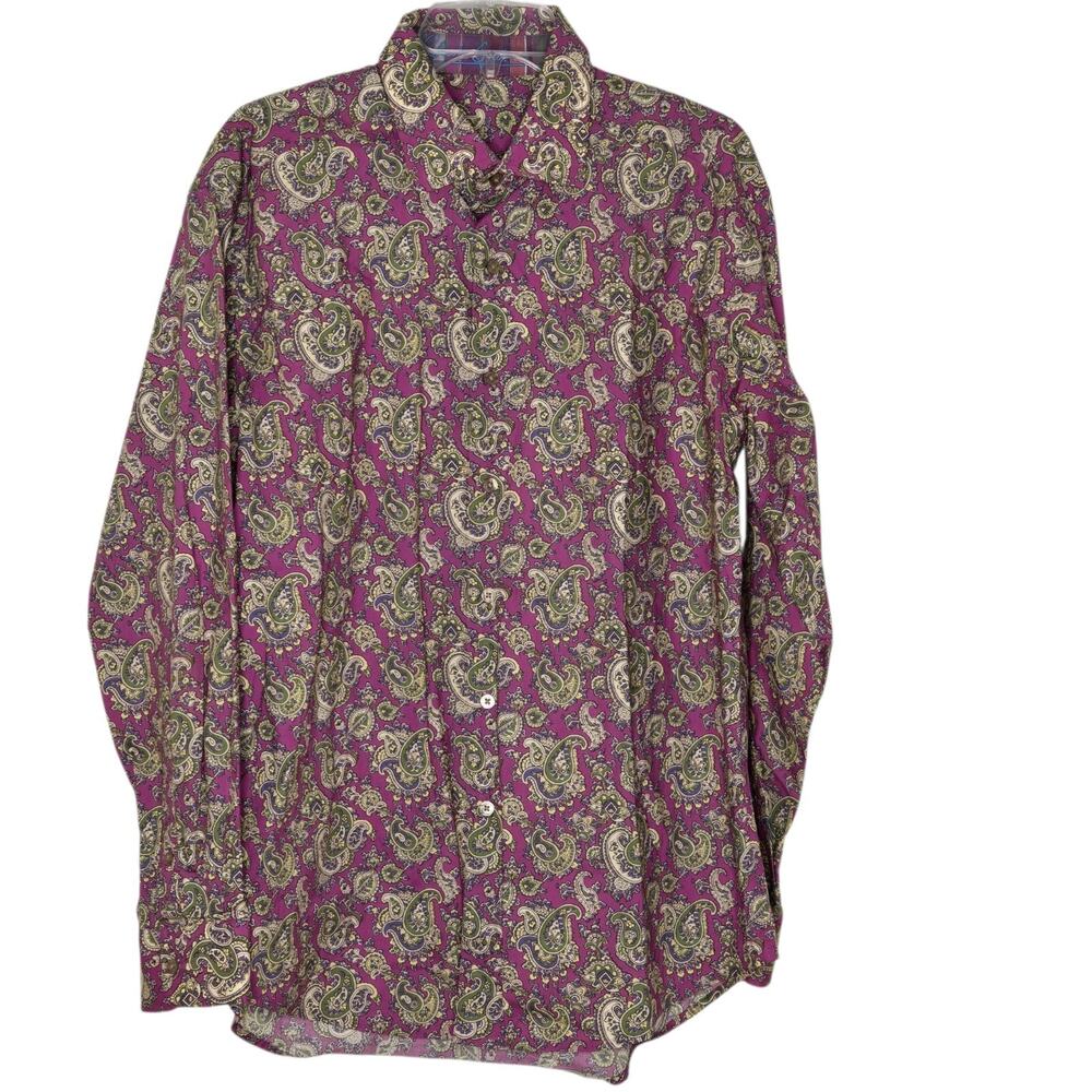 Robert Graham Dress Shirt Purple Yellow Paisley Mens Large Button Up Flip Cuff